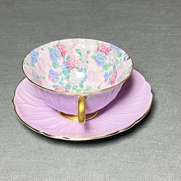 Vintage Shelley Oleander Summer Glory Teacup & Saucer Lilac w/24k Gold Trim - Picture 2 of 14